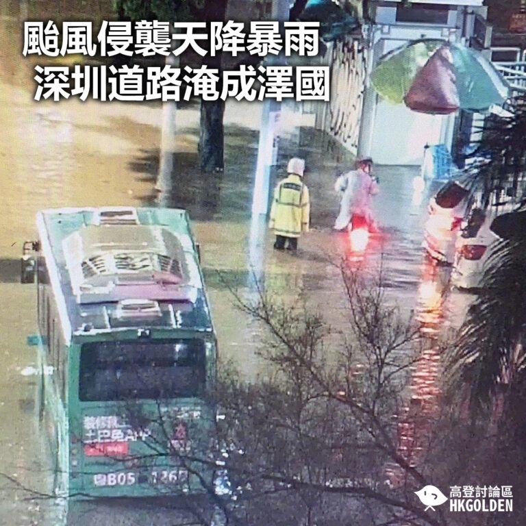 【颱風侵襲天降暴雨 深圳道路淹成澤國】