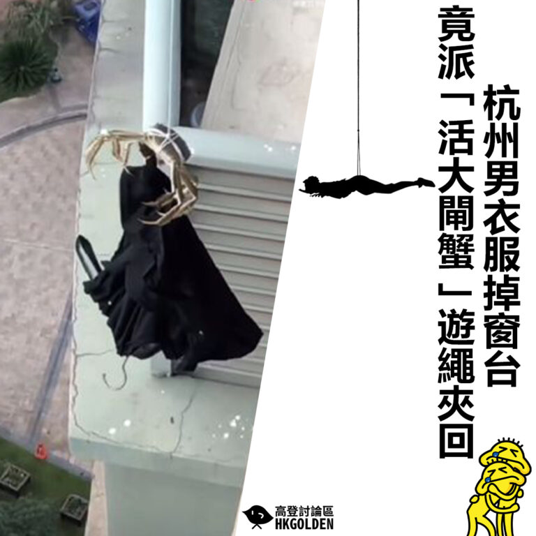 【杭州男衣服掉窗台  竟派「活大閘蟹」遊繩夾回】