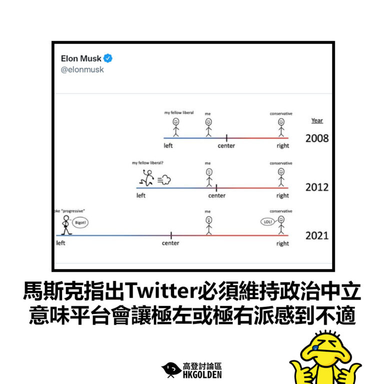 【馬斯克指出Twitter必須維持政治中立 意味平台會讓極左或極右派感到不適】