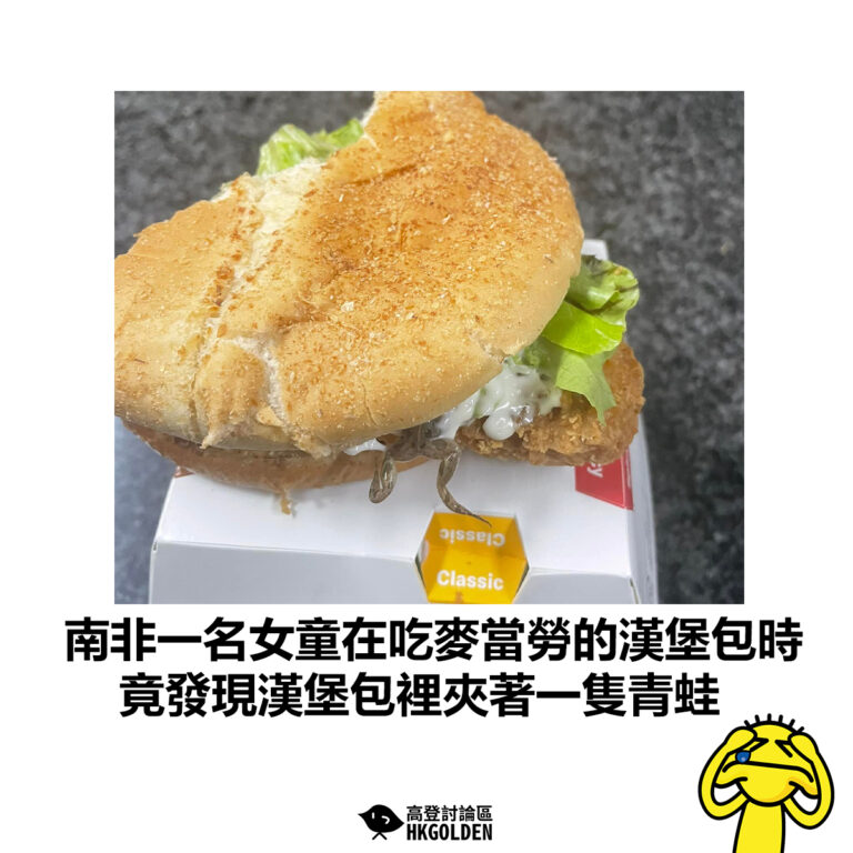 【南非一名女童在吃麥當勞的漢堡包時 竟發現漢堡包裡夾著一隻青蛙】