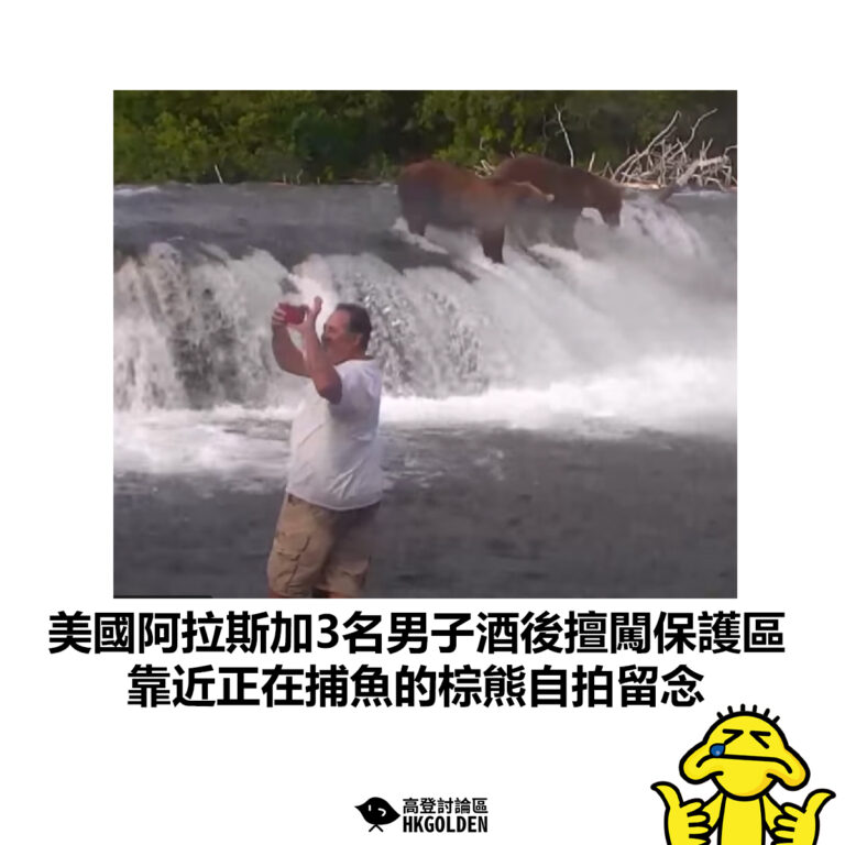 【美國阿拉斯加3名男子酒後擅闖保護區 靠近正在捕魚的棕熊自拍留念】