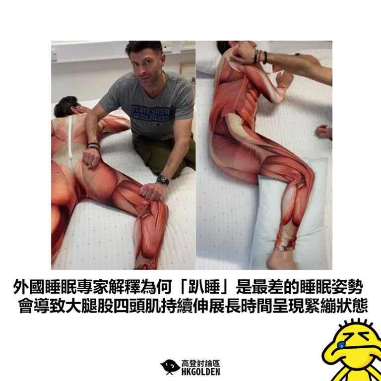 【外國睡眠專家解釋為何「趴睡」是最差的睡眠姿勢 會導致大腿股四頭肌持續伸展長時間呈現緊繃狀態】