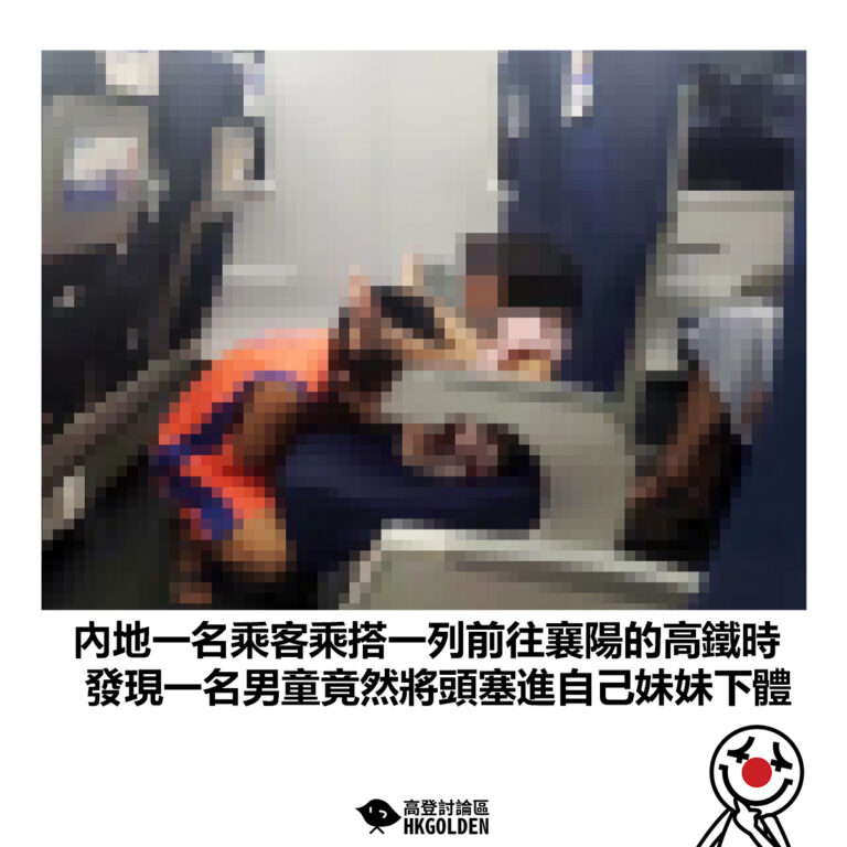 【內地一名乘客乘搭一列前往襄陽的高鐵時 發現一名男童竟然將頭塞進自己妹妹下體】
