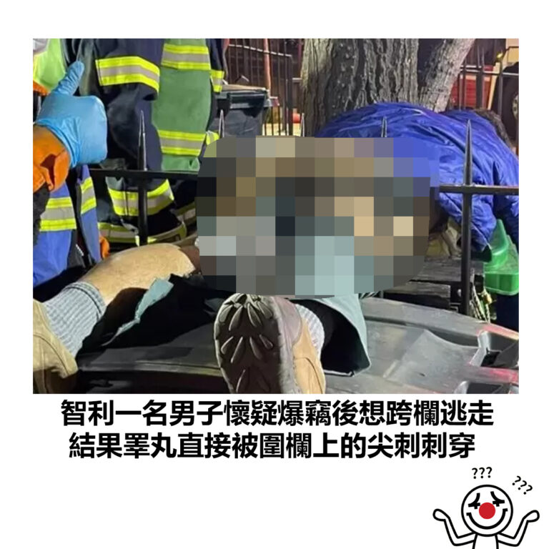 【智利一名男子懷疑爆竊後想跨欄逃走 結果睪丸直接被圍欄上的尖刺刺穿】