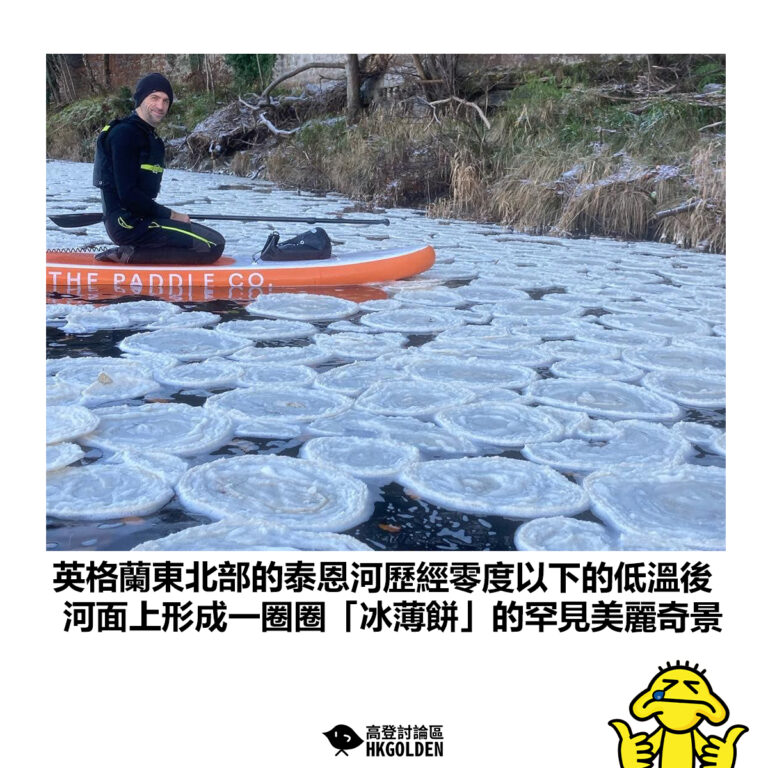 【英格蘭東北部的泰恩河歷經零度以下的低溫後 河面上形成一圈圈「冰薄餅」的罕見美麗奇景】