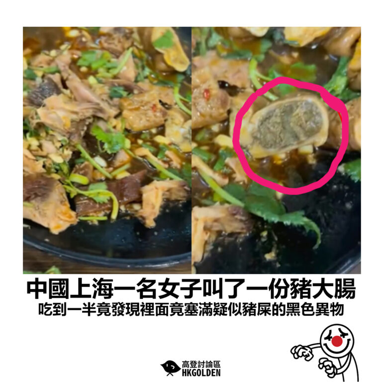 【中國上海一名女子叫了一份豬大腸 吃到一半竟發現裡面竟塞滿疑似豬屎的黑色異物】