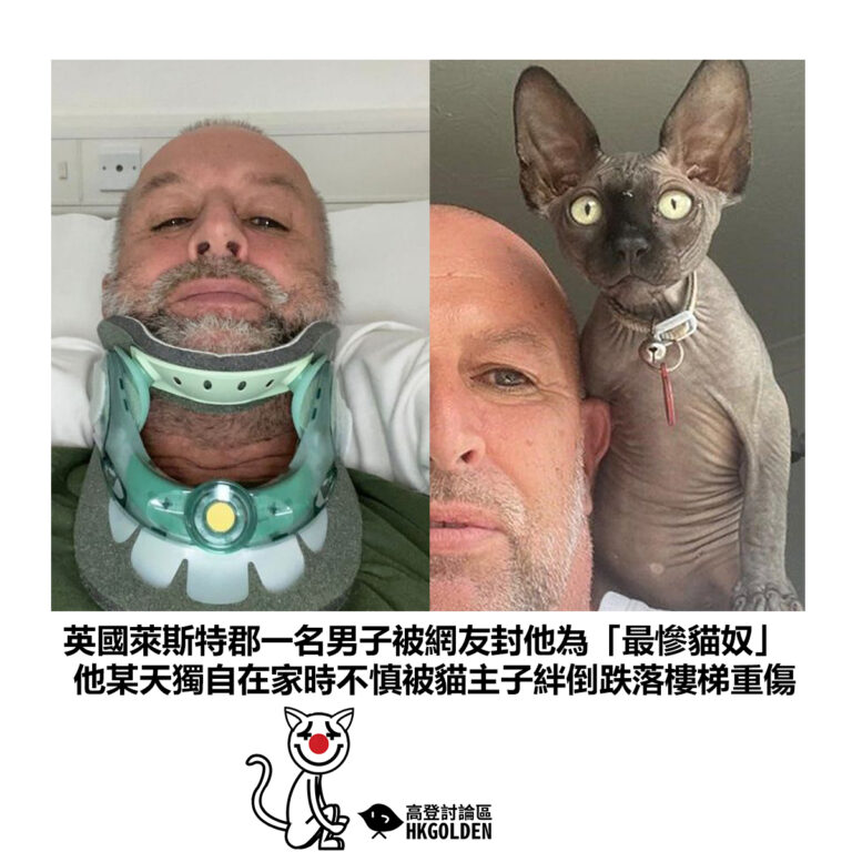 【英國萊斯特郡一名男子被網友封他為「最慘貓奴」 他某天獨自在家時不慎被貓主子絆倒跌落樓梯重傷】