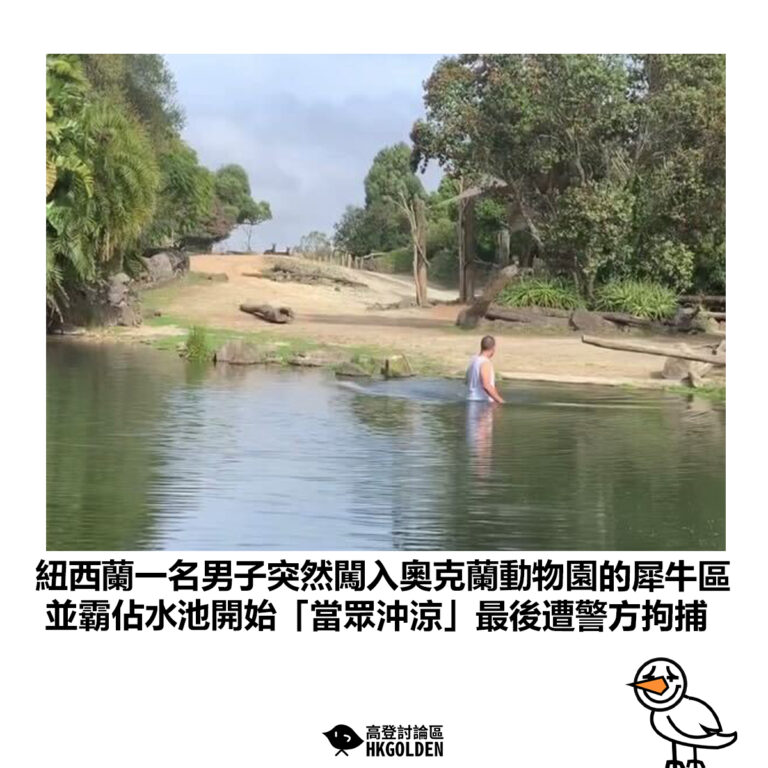 【紐西蘭一名男子突然闖入奧克蘭動物園的犀牛區 並霸佔水池開始「當眾沖涼」最後遭警方拘捕】