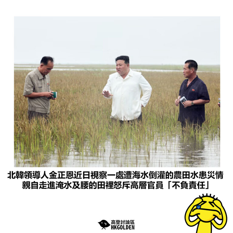【北韓領導人金正恩近日視察一處遭海水倒灌的農田水患災情 親自走進淹水及腰的田裡怒斥高層官員「不負責任」】