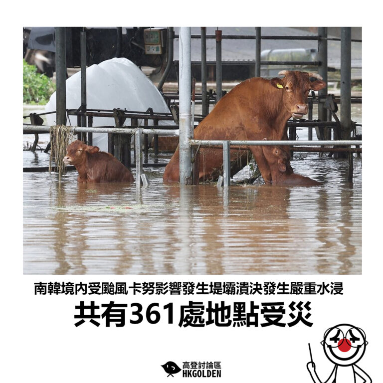 【南韓境內受颱風卡努影響發生堤壩潰決發生嚴重水浸  共有361處地點受災】