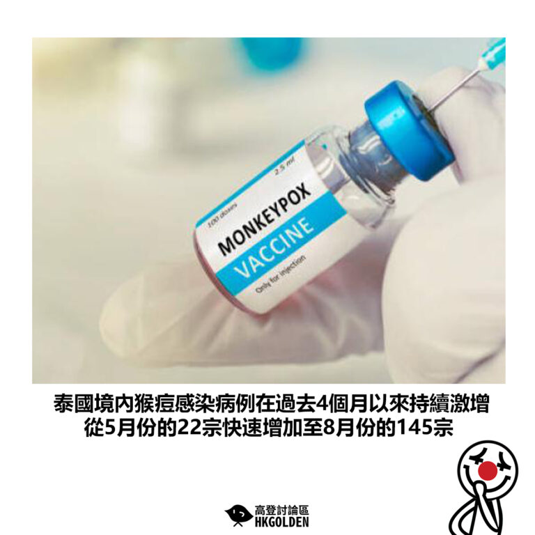 【泰國境內猴痘感染病例在過去4個月以來持續激增 從5月份的22宗快速增加至8月份的145宗】