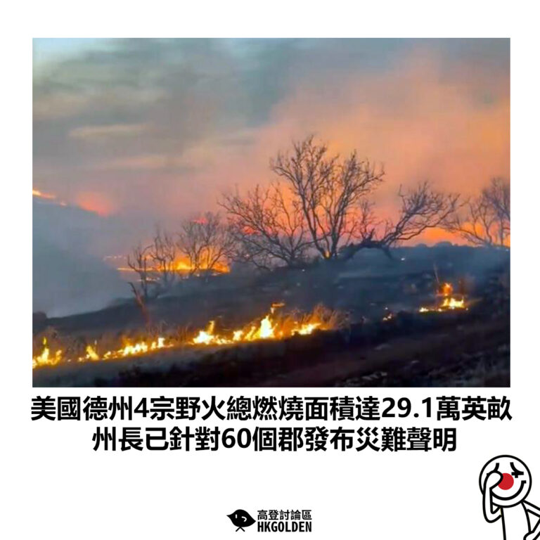 【美國德州4宗野火總燃燒面積達29.1萬英畝 州長已針對60個郡發布災難聲明】
