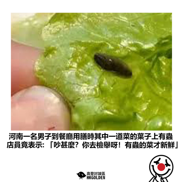 【河南一名男子到餐廳用膳時其中一道菜的葉子上有蟲 店員竟表示: 「吵甚麼？你去檢舉呀！有蟲的菜才新鮮」】