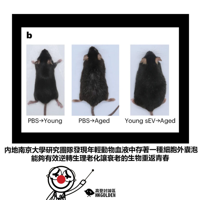 【內地南京大學研究團隊發現年輕動物血液中存著一種細胞外囊泡能夠有效逆轉生理老化讓衰老的生物重返青春】