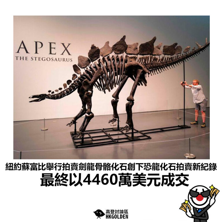 【紐約蘇富比舉行拍賣劍龍骨骼化石創下恐龍化石拍賣新紀錄 最終以4460萬美元成交】