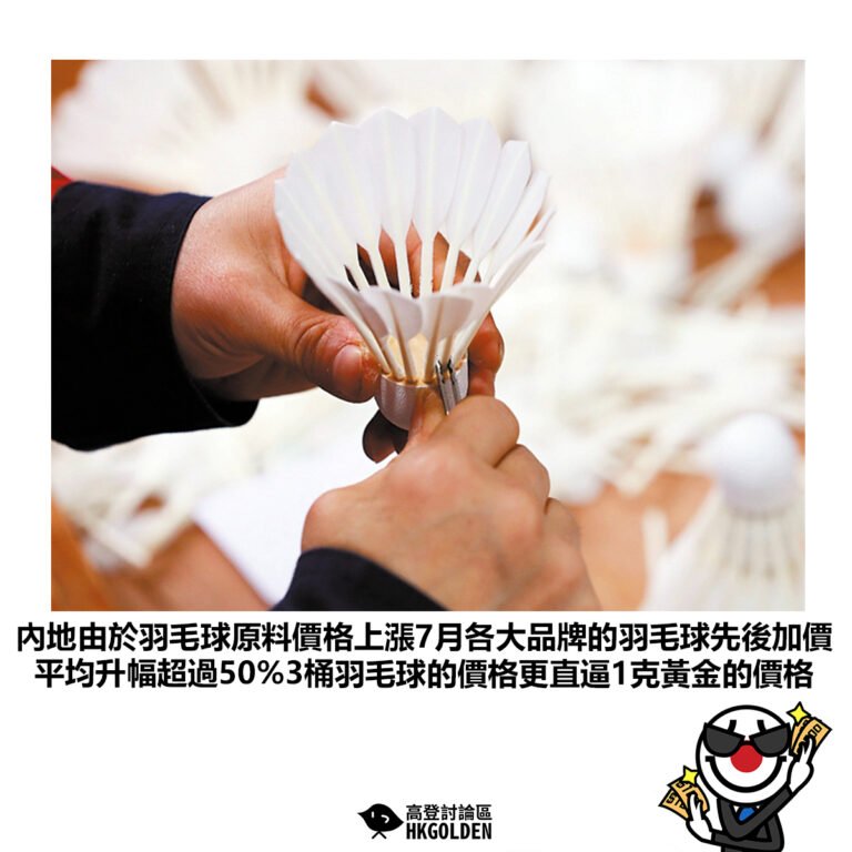 【內地由於羽毛球原料價格上漲7月各大品牌的羽毛球先後加價 平均升幅超過50%3桶羽毛球的價格更直逼1克黃金的價格】