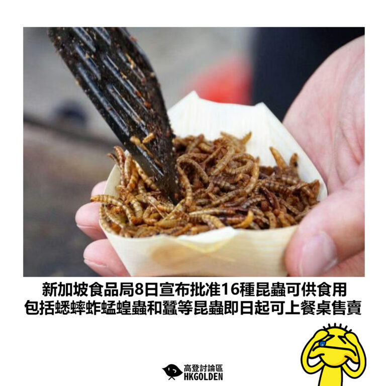 【新加坡食品局8日宣布批准16種昆蟲可供食用  包括蟋蟀蚱蜢蝗蟲和蠶等昆蟲即日起可上餐桌售賣】
