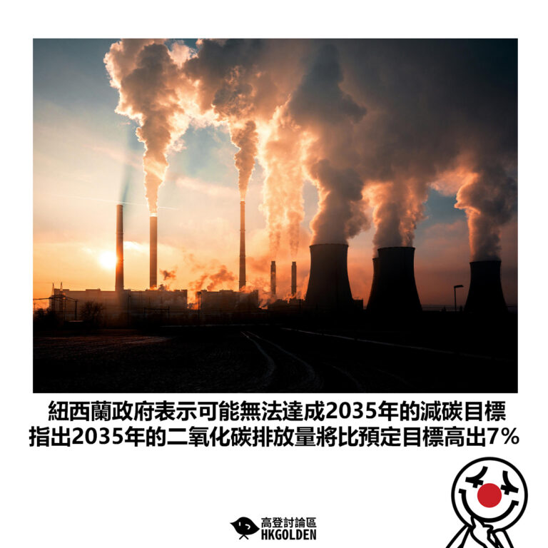 【紐西蘭政府表示可能無法達成2035年的減碳目標 指出2035年的二氧化碳排放量將比預定目標高出7％】