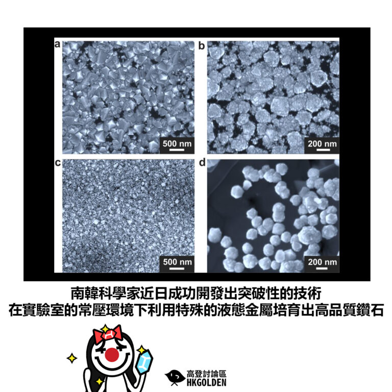 【南韓科學家近日成功開發出突破性的技術 在實驗室的常壓環境下利用特殊的液態金屬培育出高品質鑽石】
