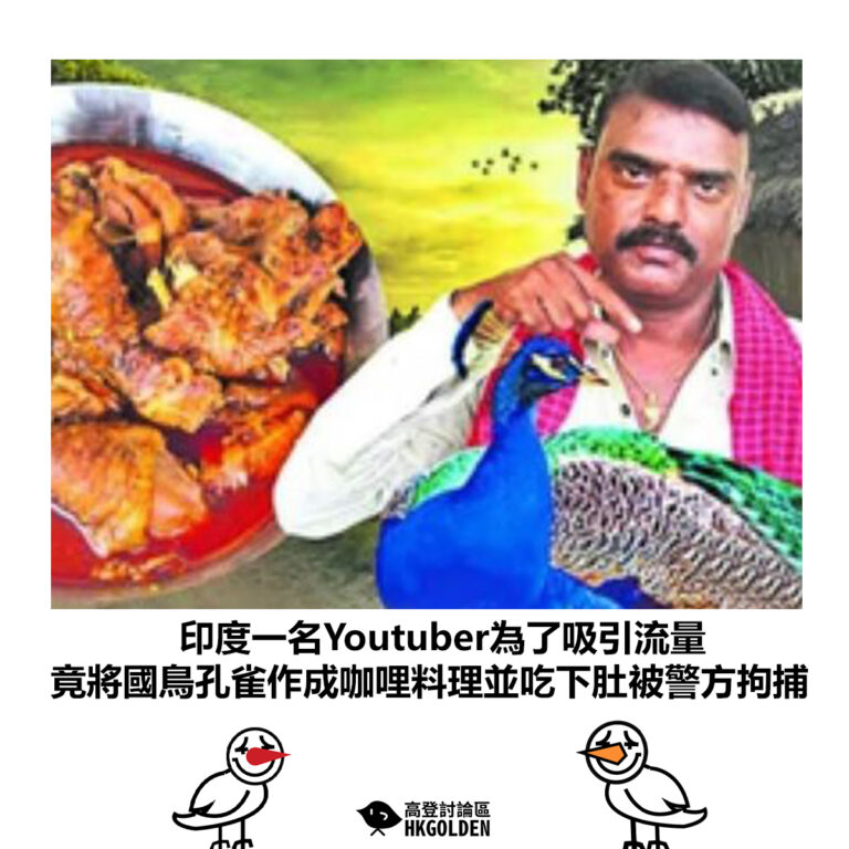 【印度一名Youtuber為了吸引流量 竟將國鳥孔雀作成咖哩料理並吃下肚被警方拘捕】