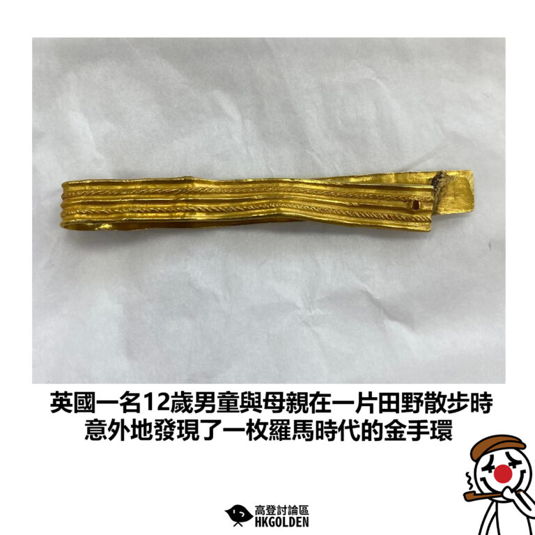 【英國一名12歲男童與母親在一片田野散步時 意外地發現了一枚羅馬時代的金手環】