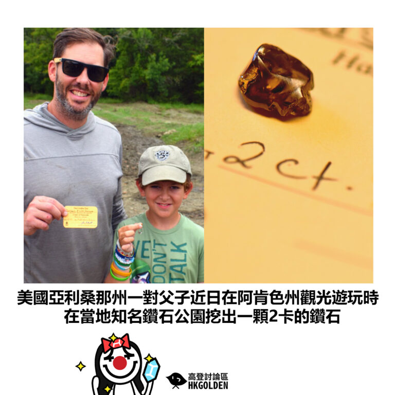 【美國亞利桑那州一對父子近日在阿肯色州觀光遊玩時 在當地知名鑽石公園挖出一顆2卡的鑽石】