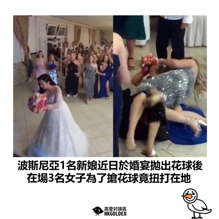 【波斯尼亞1名新娘近日於婚宴拋出花球後 在場3名女子為了搶花球竟扭打在地】