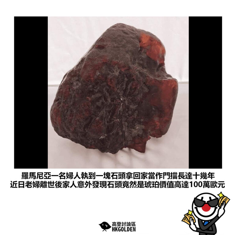 【羅馬尼亞一名婦人執到一塊石頭拿回家當作門擋長達十幾年 近日老婦離世後家人意外發現石頭竟然是琥珀價值高達100萬歐元 】