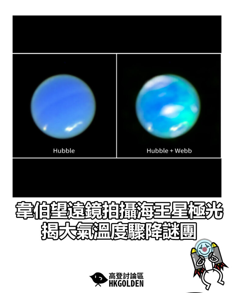 【韋伯望遠鏡拍攝海王星極光　揭大氣溫度驟降謎團】