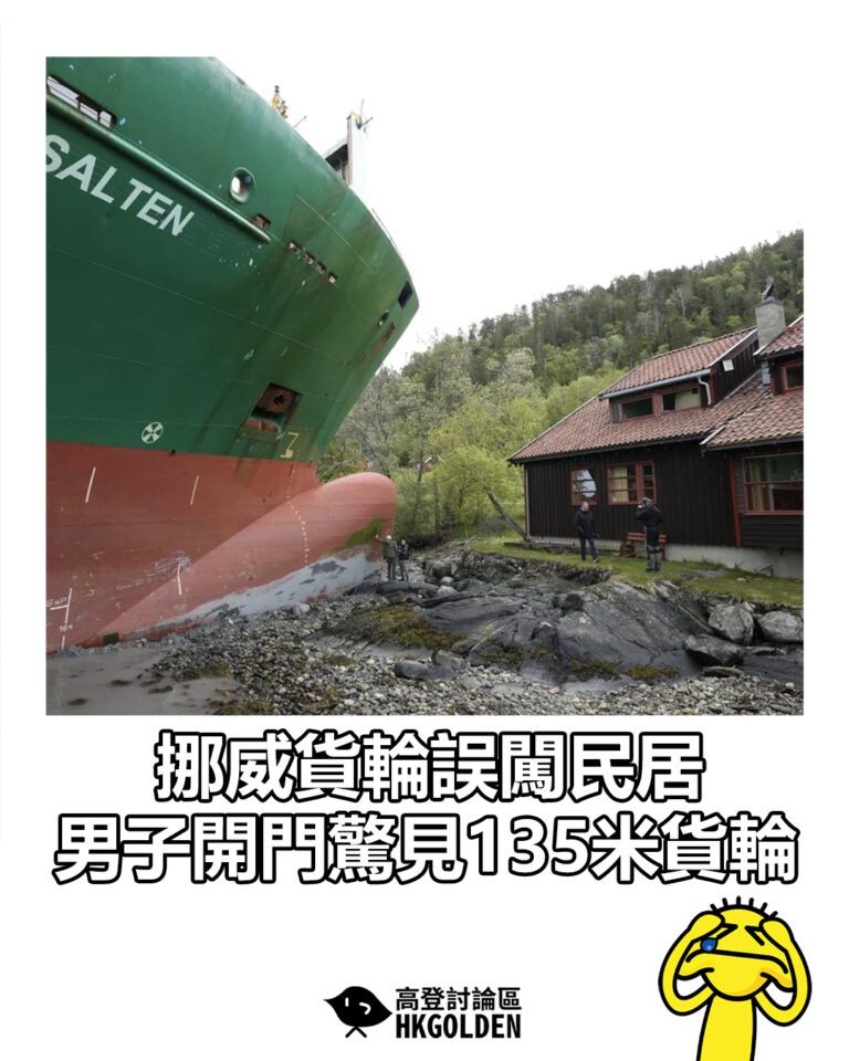 【挪威貨輪誤闖民居 挪威男子開門驚見135米貨輪】