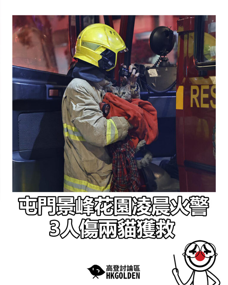 【屯門景峰花園凌晨火警　3人傷兩貓獲救】