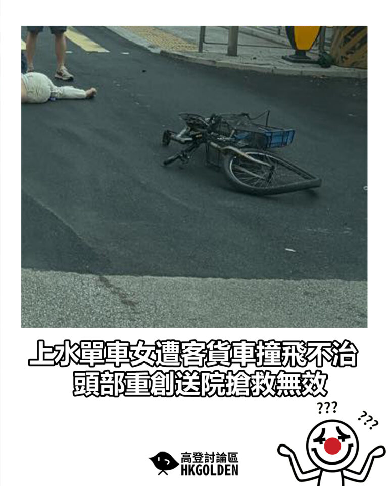 【上水單車女遭客貨車撞飛不治 頭部重創送院搶救無效】