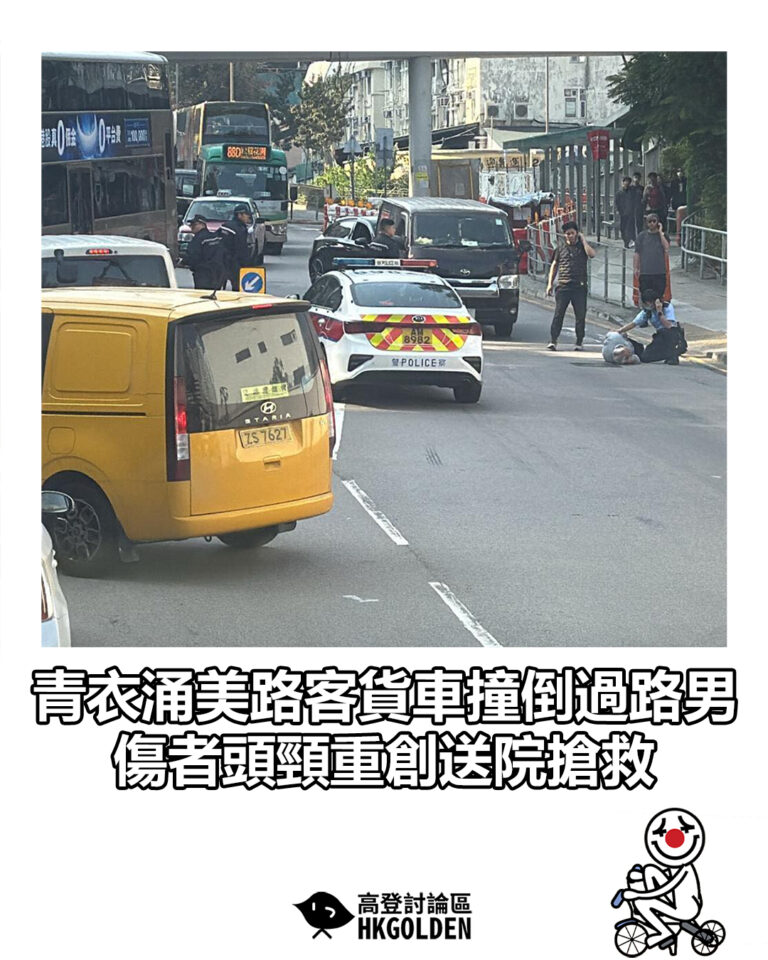 【青衣涌美路客貨車撞倒過路男 傷者頭頸重創送院搶救】