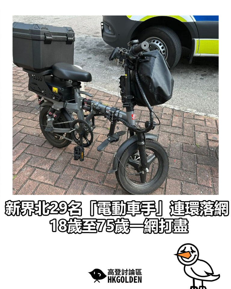 【新界北29名「電動車手」連環落網  18歲至75歲一網打盡】