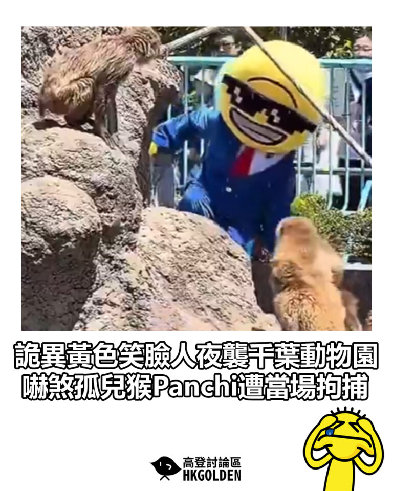 【詭異黃色笑臉人夜襲千葉動物園 嚇煞孤兒猴Panchi遭當場拘捕】 【詭異黃色笑臉人夜襲千葉動物園 嚇煞孤兒猴Panchi遭當場拘捕】