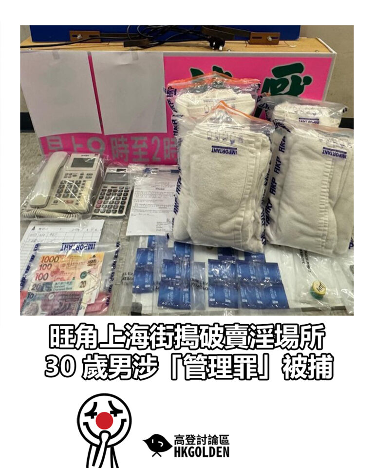 【旺角上海街搗破賣淫場所　30 歲男涉「管理罪」被捕】
