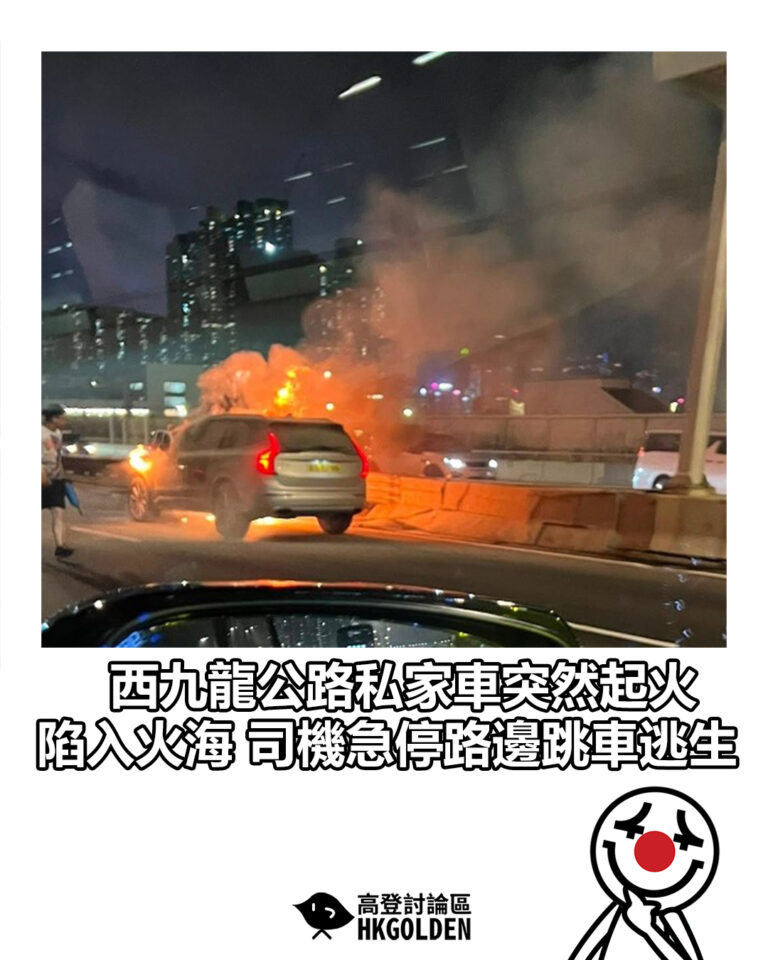 【西九龍公路私家車突然起火 陷入火海 司機急停路邊跳車逃生】