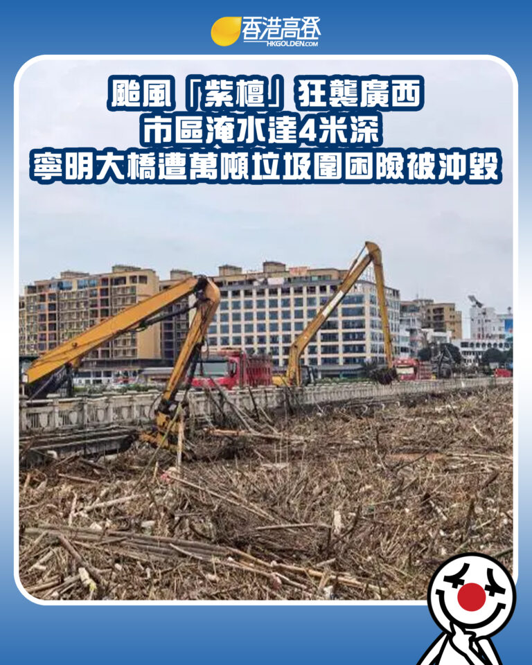 【颱風「紫檀」狂襲廣西！市區淹水達4米深 寧明大橋遭萬噸垃圾圍困險被沖毀】